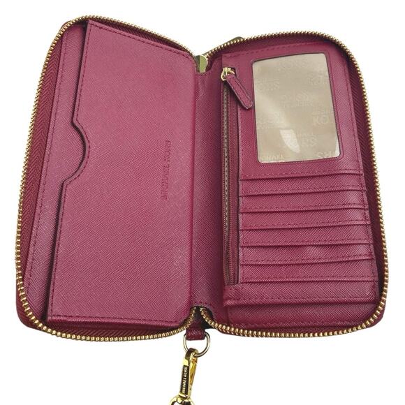 Michael Kors Jet Set Pink Stars Zip Leather Card Holder Clutch Purse Wallet OS - Picture 3 of 4